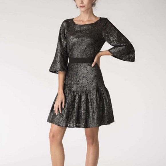 Closet Dresses & Skirts - CLOSET LONDON GREY METALLIC LACE FRILL HEM DRESS